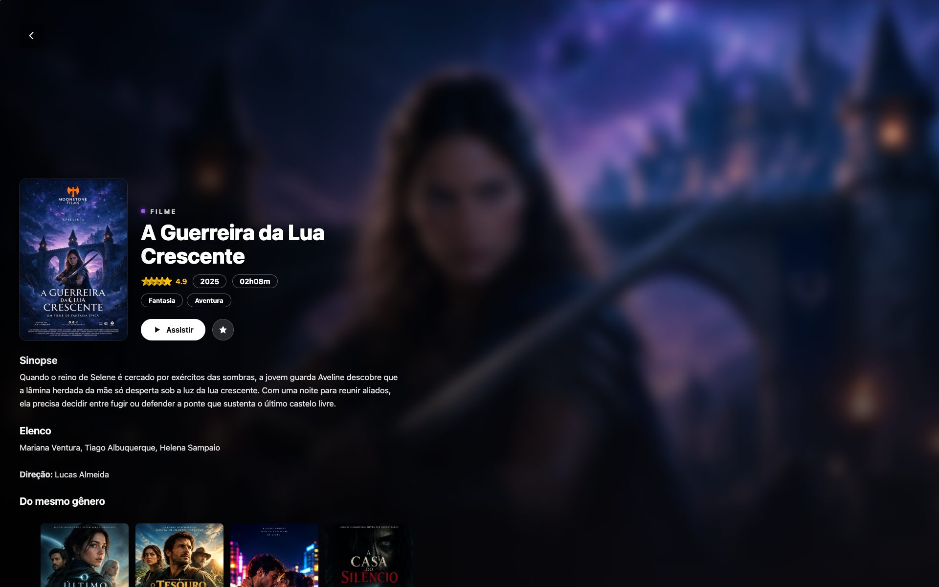 Página de detalhe de um filme